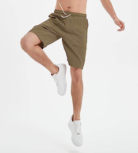 Msmsse Men's Cargo Stretch Outdoor Quick Dry Shorts Elastic Waist Running Athletic Shorts Dark Khaki Us 34-36 #TOP2