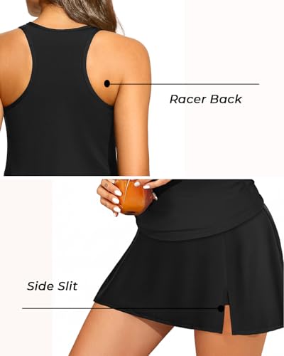 Women Two Piece Tankini with Skirt - Tummy Control High Neck Swimsuit with Built in Pockets 2025 Ladies Bathing Suit2