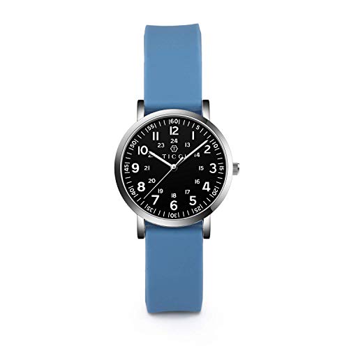 TICCI Women’s Petite Watch for Medical Professionals Easy to Read Small Face, Silicone Band, Second Hand, Military Time for Nurses, Doctors,Students Blue Black-1