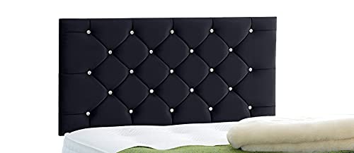 Affordable 24'' Chesterfield Headboards in Plush Velvet with Crystal Buttons (Black, 2FT6 Small Single- Height 24'')