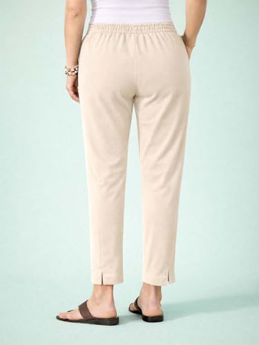 Image of KOTTY Women's Solid Straight Fit Ankle-Length Pants with Elastic Waist and Comfortable Stretch Fabric