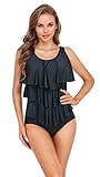 BIMEI Maillot de Bain Mastectomie avec Poches en Silicone pour Faux Sein, Cancer du Sein, Maillot de Bain pour femme956 (Le Noir, 4XL)