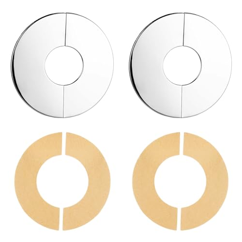 2 Pezzi Flangia Divisa a Parete Rotonda, 52mm Copertura per Tubi Autoadesiva Acciaio Inossidabile Piastre di copertura Idrauliche Rosetta per Rubinetto per WC Cucina (Argento)
