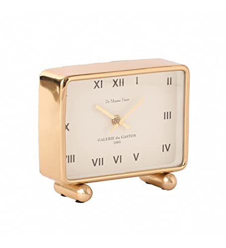 Image of Decor de Maison Brings Handcrafted Mullins Table Clock for KidsRoom, Living Room, Bedroom, Study Table, Office |Classic Non-Ticking Tabletop Battery Operated Analog Desk Clock in Gold (19x14x6cm)