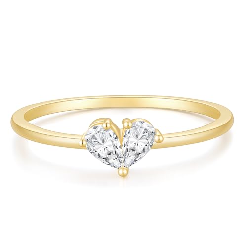 Mamelody 1.3mm 14K Gold Plated Wedding Band for Women Pear Cut CZ Dainty Stackable Heart Engagenment Promise Rings for Her Sizes 4-10