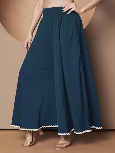 Image of KZULLY | Palazzo for Women | Solid & Printed | Stylish Wide-Leg | Comfortable Elastic Waist Bottomwear