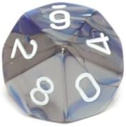 Chessex Dice Sets: Gemini Blue & Steel with White - Ten Sided Die d10 Set (10)