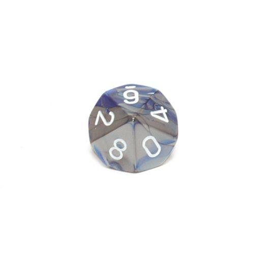 Chessex Dice Sets: Gemini Blue & Steel with White - Ten Sided Die d10 Set (10) by Chessex