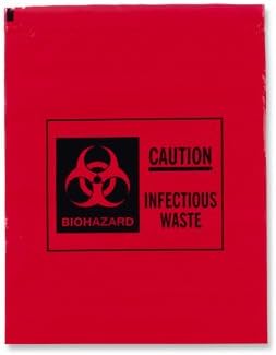 12" x 15" Infectious Waste/Biohazard Transport Poly Bag - Red (2 mil)