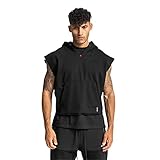 Mens Sleeveless Hoodie Mens Solid Color Hooded Sports Shirt Mens Casual Hoodie Sleeveless Mens Loose Spring Summer Hoodie A-Black L