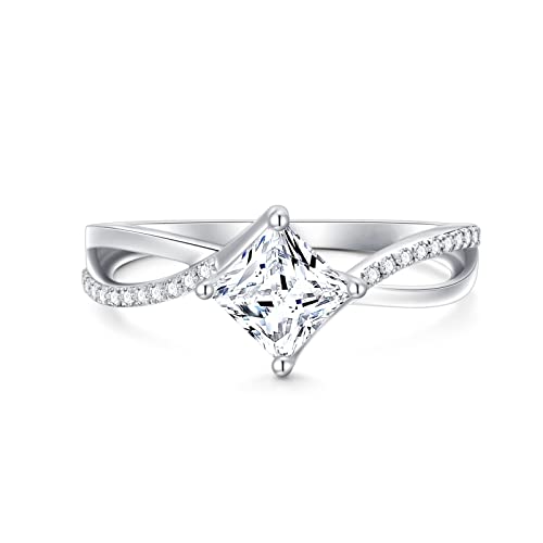 1.15 Carat (ctw) Princess Moissanite Engagement Rings for Women Platinum Plated Silver Ring Moissanite Rings2