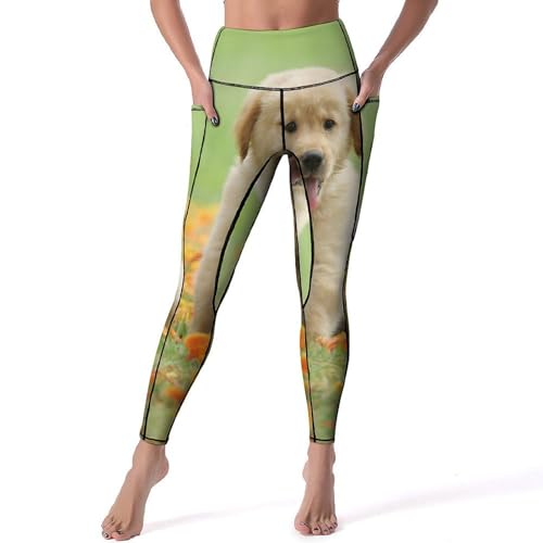 Pantalon Sport Chiot Golden Retriever Legging Anti-Glissement pour Fitness et Gym S
