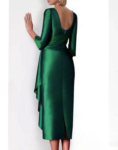 Sheath/Column Elegant Formal Cocktail Dress 3/4 Length Sleeve Tea Length V Neck Wedding Guest Dress with Buttons 20243