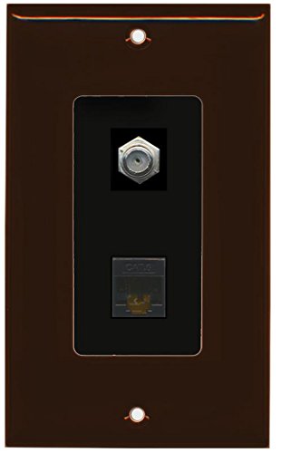 RiteAV - 1 Coax Cable TV F and 1 Cat6 Ethernet Wall Plate Decorative - Brown & Black - Bracket Included