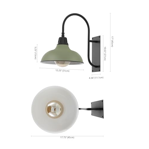 Image of JONATHAN Y 12.25 inch Matte Olive Green /Black 1-Light Farmhouse Gooseneck Outdoor Wall Sconce Lamp, with Black Metal Bowl Shade, Industrial Iron LED Porch Light for Patio Garage Entryway (JYL7614I)