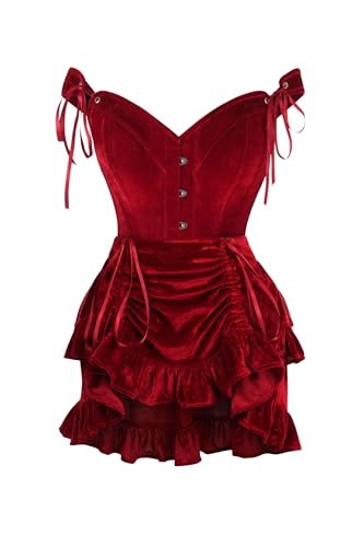 Daisy corsets Women's Top Drawer 2 Pc Dark Red Velvet Steel Boned Corset & Skirt Set, XS (Pack of 2) steampunk buy now online Daisy corsets Women's Top Drawer 2 Pc Dark Red Velvet Steel Boned Corset & Skirt Set, XS (Pack of 2) steampunk buy now online