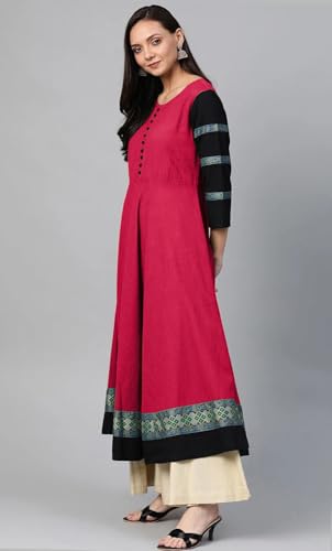 Image of Cotton Silk Anarkali Printed Border Long Umbrella Gown Kurta for Women