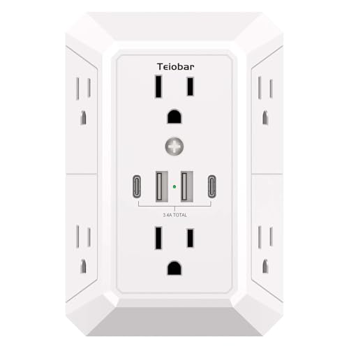 Multi Plug Wall Outlet Surge Protector - Teiobar Outlet Extender with 6 Outlets and 4 USB Ports(2...