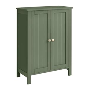 VASAGLE Bathroom Floor Storage Cabinet, Freestanding Bathroom Storage Unit with 2 Adjustable Shelves, 11.8 x 23.6 x 31.5 Inches, Forest Green UBCB060C01