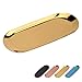 Bymivofun Plateau Ovale, Plateaux de Rangement en Acier Inoxydable, pour Le Stockage de Bijoux, des Collations, des Dégustations de Thé, des Bougies, des Assiettes - 23x9,5 cm (Or)