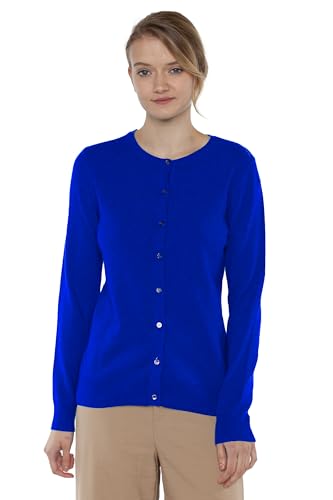 Image of JENNIE LIU Women's 100% Cashmere Button Front Long Sleeve Crewneck Cardigan Sweater