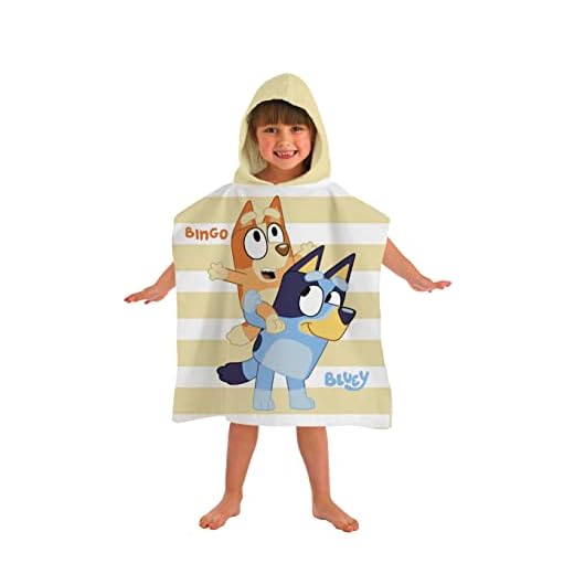 Bluey Poncho con capucha de bingo, toalla de playa para niños, toallas de baño para niños, personaje de televisión, regalo para niños y niñas, 50 x 115 cm