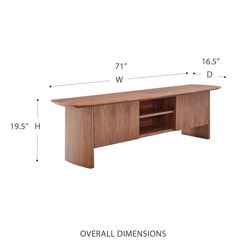 Image of Euro Style Folke Media Stand | Modern Industrial Entertainment Console | Functional Storage for Living Room, Bedroom, Home Office, or Hospitality | Walnut Finish with Matte Black Steel Cross Bar