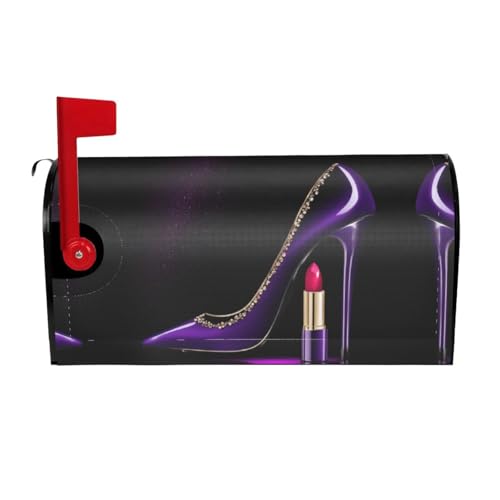 Elegant Purple High Heels with Lipstick Print Mailbox Cover Durable Oxford Cloth for American Standard & Large Size Mailboxes