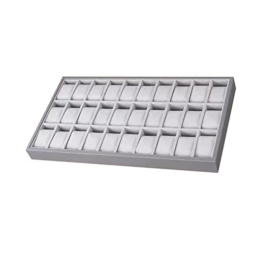 jojomis 30-Slot Watch Jewelry Tray Organizer - Wood PU Leather Bracelet Bangle Display Case for Men and Women - Dresser Shop Storage