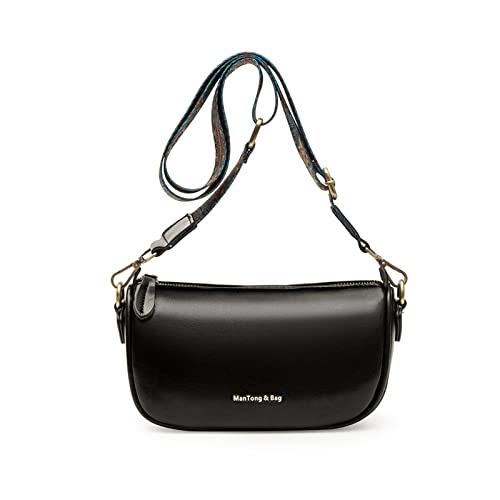 Armiwiin Leder mit Ölwachs Crossbody Bag Leder mit Breiten Schultergurten für Women, Dreidimensionale Umhängetasche Damen (Schwarz) Cover