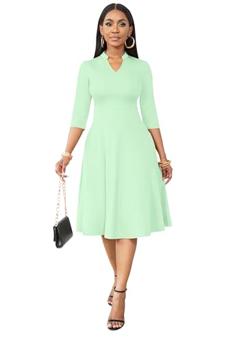 Image of Nmoder Casual Dresses for Women Semi Formal Fit and Flare 3 /4 Sleeve A-line Church Work Dress with Pockets