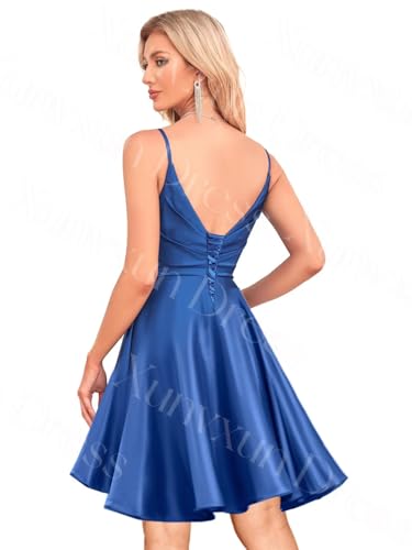 Spaghetti Straps V Neck Homecoming Dresses Short Satin Prom Dress for Teens Mini A-Line Cocktail Prom Dress2