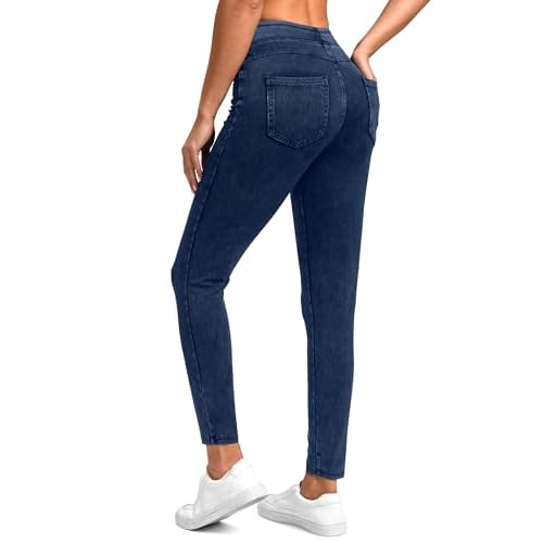 Rammus Jeggings Pull on Stretchy Jeans for Women High Waisted Skinny Jean Leggings Tummy Control Denim Pants with Pockets