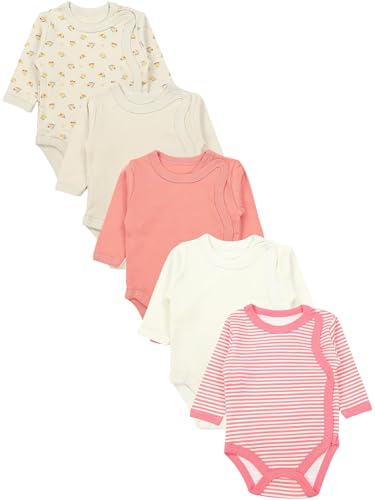 TupTam Body Bebé Manga Larga – Body Bebe Unisex con Cierre Cruzado – Pack de 5 Bodies Bebe, Flores blancas, óxido, marrón y rosa, 62
