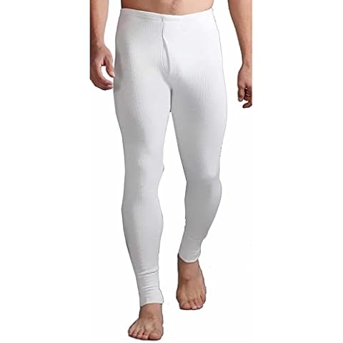 elegance1234 Men's 100% Pure Thick Cotton Soft Underwear Long Johns Thermal Underwear (L, White) Cover