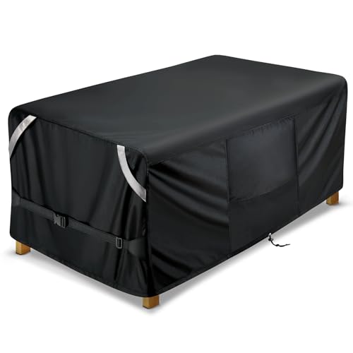 COSFLY Waterproof Patio Furniture Table Covers Durable, Rectangular Outdoor Coffee Table Covers - Fits up to 74L x 47W x 28H inches(Black)