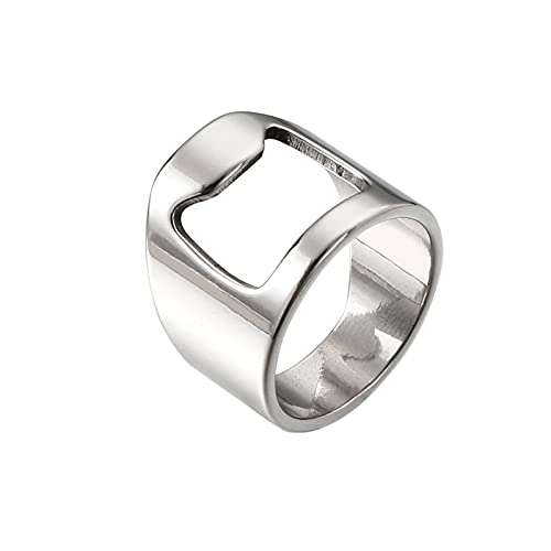 PAMTIER Homme en Acier Inoxydable Barre À Bière Outil Ouvre Bouteille Bague de Doigt Cool Simple Argent Taille 54 Cover