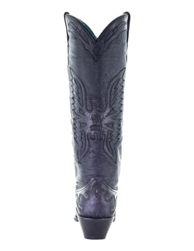CORRAL LADIE'S VINTAGE SOLID BLACK TALL EAGLE OVERLAY, SNIP TOE, LEATHER SOLE, WESTERN, A40474