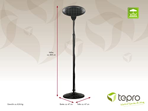 tepro Stand Heizstrahler mit Quarz-Heizelement – 2 kW Terrassenstrahler mit 3 Heizstufen, Teleskop-Standfuß, IPX4 Spritzwasserschutz & Überhitzungsschutz – höhenverstellbar 120–205 cm