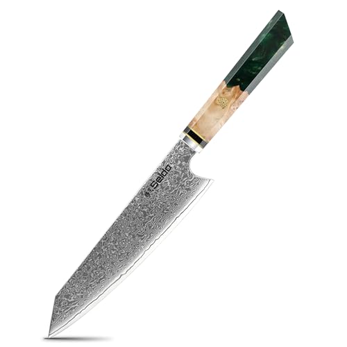 Seido Knives Kiritsuke Damascus Steel Chef Knife Epoxy Resin Stabilized Wood Handle Professional Kitchen Knife VG10 High Carbon Stainless Steel, Forest Green