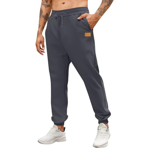 Mens Cargo Sweatpants Fashion Elastic Waist Pants with Pockets Casual Baggy Drawstring Jogger Work Travel Pants（3-Dark Gray,Large