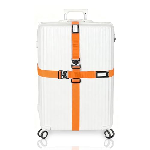 Image of Vigorport Luggage Straps for Suitcases 2 Pack, Heavy Duty Metal Buckle Luggage Belt Strap, TSA Approved Suitcase Belt, Stretchable Travel Strap for Luggage (Orange, 72″ L & 79″ L)