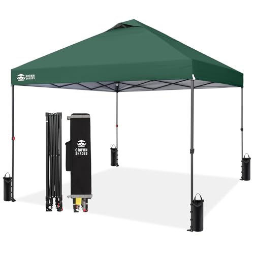 Image of CROWN SHADES 10x10 Pop Up Canopy - Patented Center Lock One Push Instant Outdoor Canopy Beach Tent with STO-N-Go Bag 8 Stakes & 4 Sand Bags,Forest Green