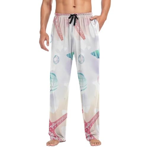 Men's Pajama Pants Colorful Seashell Starfish Sleep Pajama Lounge Pant with Pockets, Elastic Waistband3