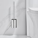 DUFU Toilettenbürste mit Halter – Klobürste aus Edelstahl inklusive Wandhalterung & 2 weichen Bürstenköpfen, selbstklebend (WC-Bürstengarnitur, Silber Gebürstet)