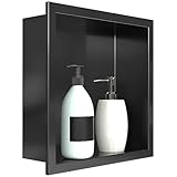 MNML DESIGN 12'x12' Shower Niche Matte black stainless steel waterproof recessed wall mounted Insert Storage Shower caddy with a 10.5'x10.5' inside storage usage, no tile needed