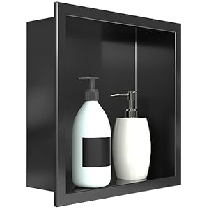 12″x12″ Shower Niche Matte black stainless steel waterproof recessed wall mounted Insert Storage Shower caddy with a 10.5″x10.5″ inside storage usage, no tile needed
