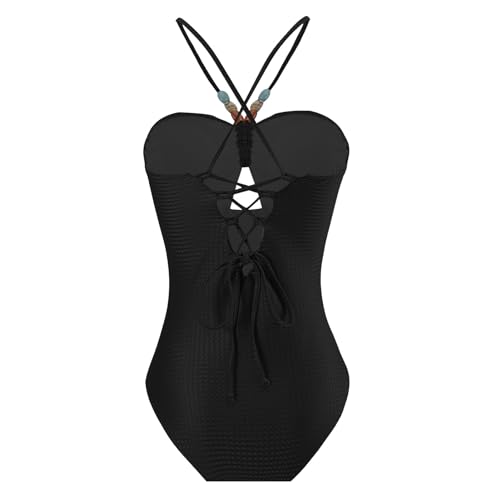 IMEKIS Women One Piece Swimsuit with Sarong Set 2024 Trendy Halter Lace Up Swimwear Colorblock Coverup Vocation Outfit3