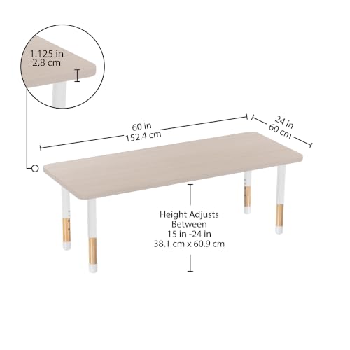 Image of 24 inch x 60 inch Rectangle Kids Classroom Table with Adjustable Chunky Wood Legs