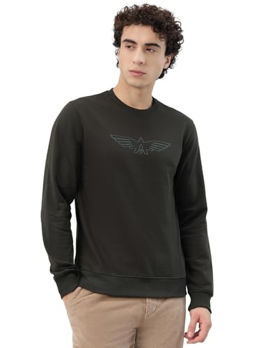 Image of Park Avenue Men Slim Fit Solid Pattern Cotton Polyester Blend Round Neck Full Sleeve Casual Sweatshirt